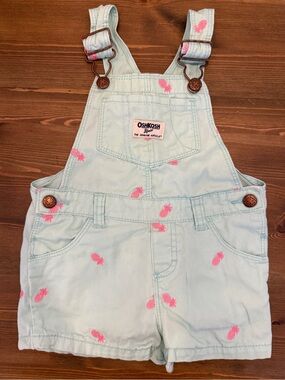 OshKosh Turquoise Pink Embroidered Shortall Overalls (24M)